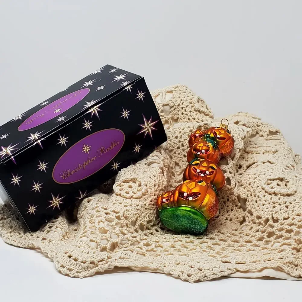 Christopher Radko Stack O Lanterns Halloween Pumpkins Glass Christmas Ornaments